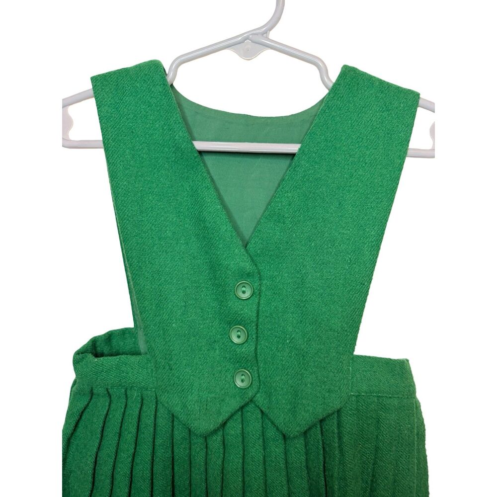 Vintage Kelly Green Wool Pleated Pinafore Jumper Dress Girls 18 Months Ireland